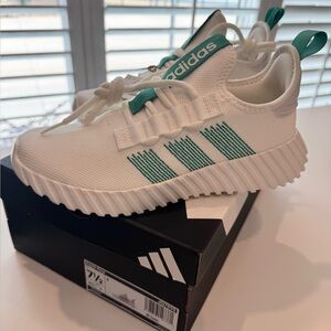 NWT Adidas Kaptir flow white Sneakers with Green Stripes